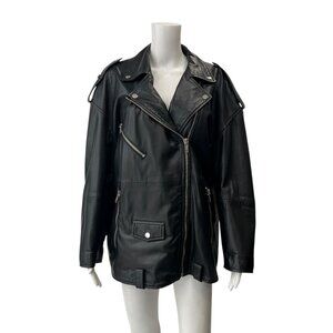 Deadwood Black Recycled Leather Moto Zip Jacket size FR 38/6